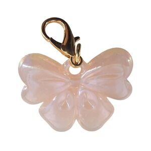 Iridescent Pink Bow Bag Charm Keychain Gold Coquette Accessories Gift for Her